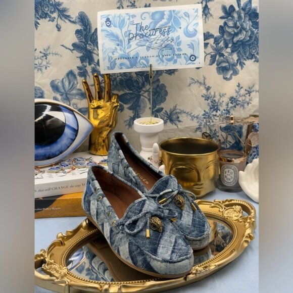 🆕 KURT GEIGER LONDON 🧿 NWOT Eagle Moccasins, Denim Patchwork Sz EU37 US 7 - Picture 7 of 16